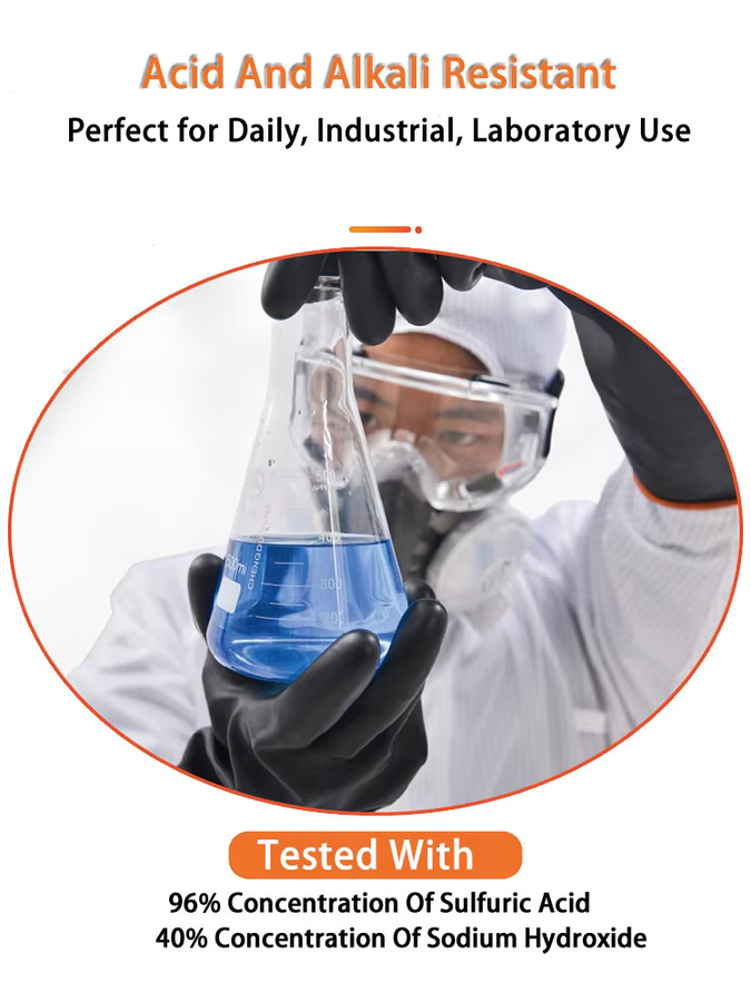 ELESESAFE Arbeitsschutzhandschuhe aus wasserdichtem Latex in Schwarz, chemikalien-, säure- und ölbeständig, Größe 35-55 cm - Bild 3