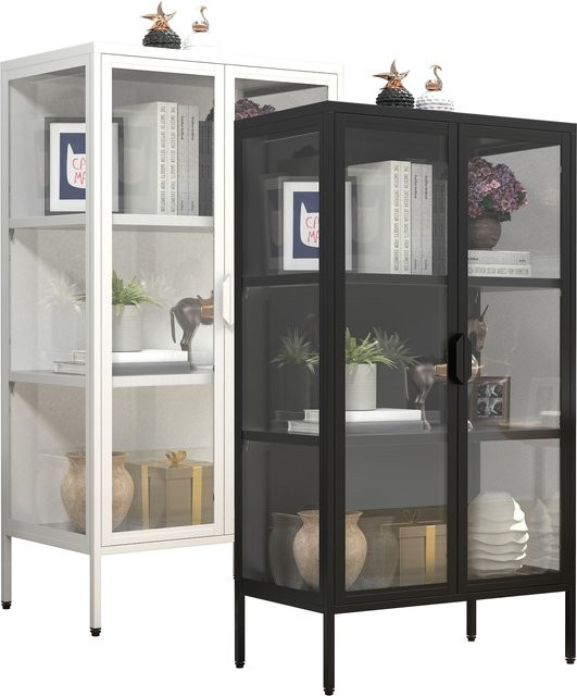 VCM Glasvitrine Floka M Standvitrine aus Glas und Stahl in Schwarz, H x B x T: 110 x 60 x 35 cm - Bild 1