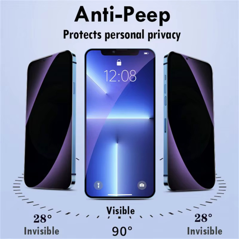 2 Stück lila Privacy Schutz Panzerglas mit Anti-BlueRay Filter für Apple iPhone 16 15 14 13 12 11 Pro Plus Mini - Bild 3