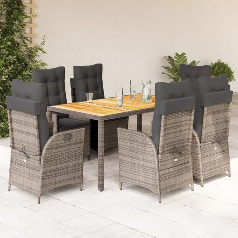 7-teilige moderne Garten-Essgruppe aus Poly-Rattan mit Kissen in Grau von vidaxl - Bild 1