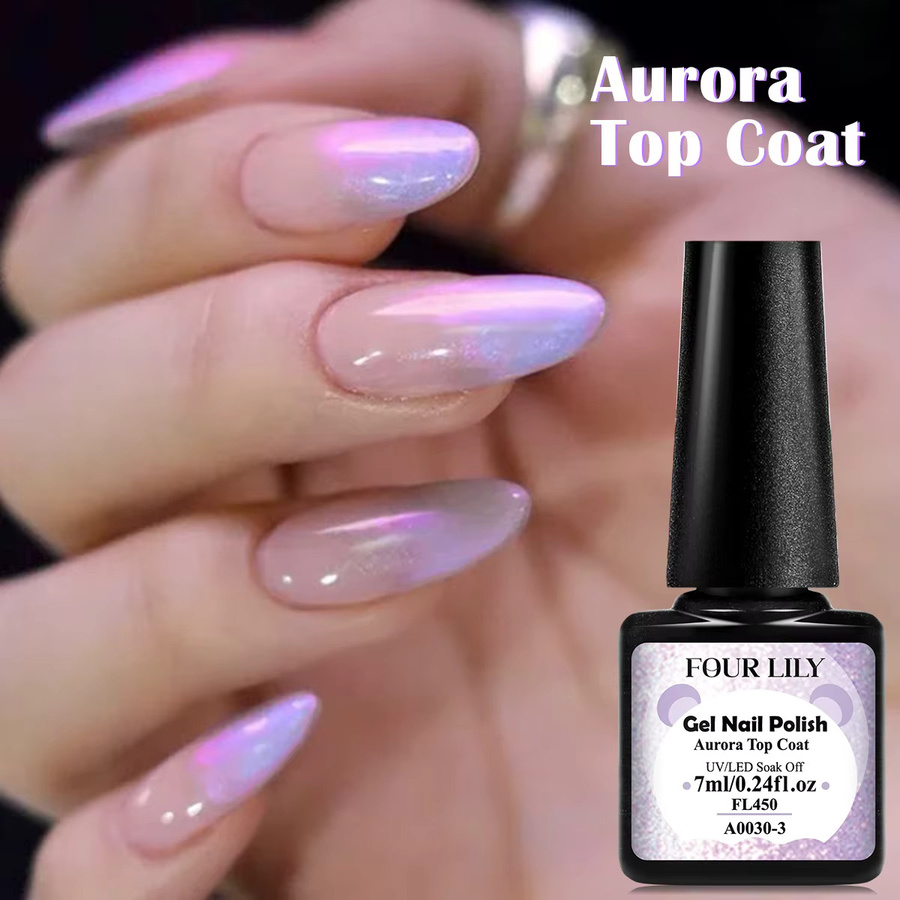 FOUR LILY Aurora Glitter 2 in 1 Top Coat Nagelgel, 7 ml, Blau Lila - Bild 3
