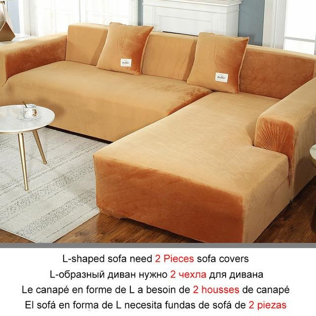 YZFZP Elastischer Samtstoff-Sofabezug in Orange für L-förmige Sofas und Sessel inklusive 1 Kissenbezug 45 x 45 cm - Bild 1