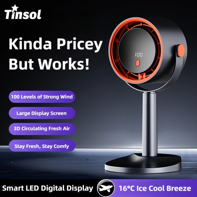 TINSOL Tragbarer Elektroventilator mit Turbinen-Technik und Timer-Funktion, Schwarz - Bild 1