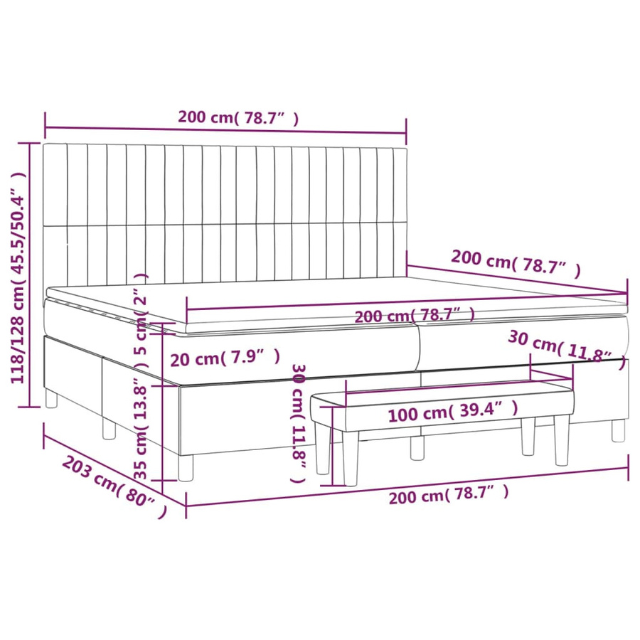 vidaXL Boxspringbett mit Matratze Blau Stoff B/T/H: 200 x 200 x 128 cm - Bild 4