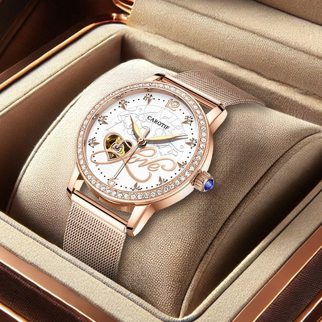 CAROTIF Armbanduhr Roségold, Edelstahl, weißes Zifferblatt, Damen - Bild 1