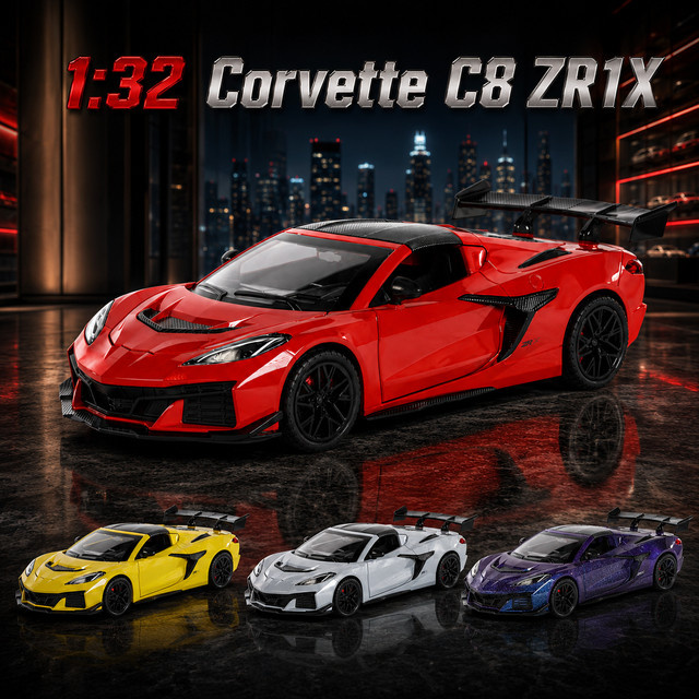MAKEDA Corvette C8 ZR1X Super Sport Rennwagen, Spielzeugauto, 1:32, mit Licht und Sound, Rückziehfunktion - Bild 1