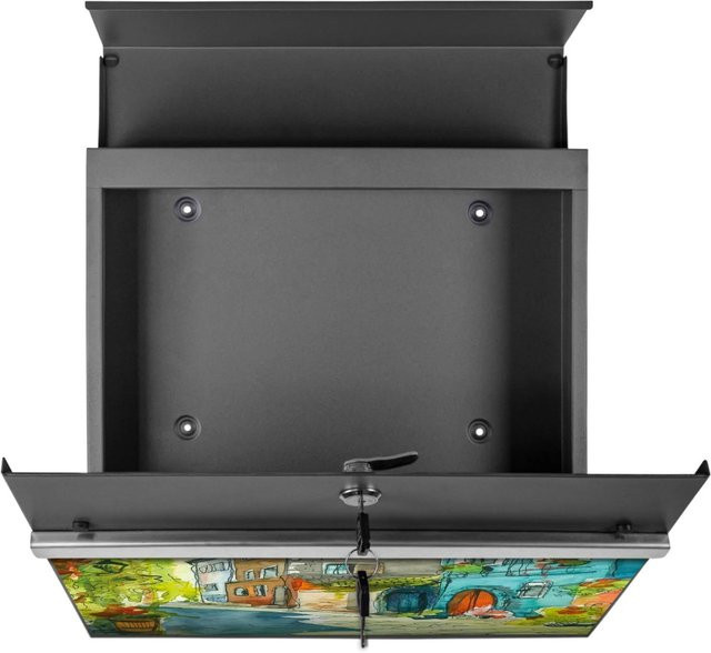 Banjado Briefkasten Motiv Historischer Stadtkern in Anthrazit, B/T/H: 37 x 37 x 10,5 cm - Bild 1