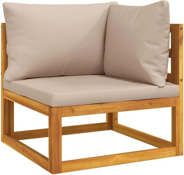 vidaXL Modular-Ecksofa aus Akazien-Massivholz mit Taupe Kissen in L-Form - Bild 1