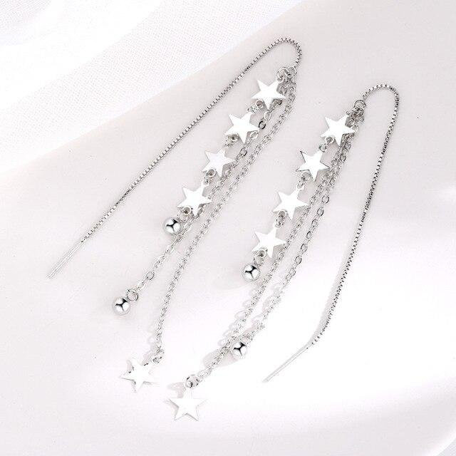 YIRAN Jewelry Ohrringe, 925 Silber, Damen, Quaste, Stern, weiß - Bild 1