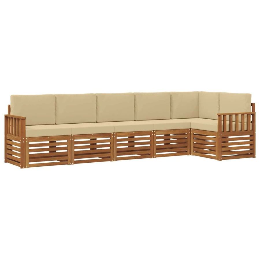 vidaXL Sofagarnitur 6-teilig aus Massivholz Akazie in Natur und Beige mit L-Form und wetterfesten Kissen - Bild 2