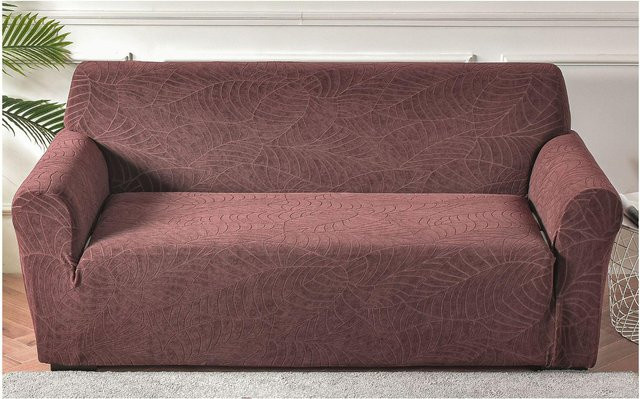 Wasserdichter Jacquard Sofaüberwurf mit Blättermuster, elastisch und rutschfest, grau - Bild 1