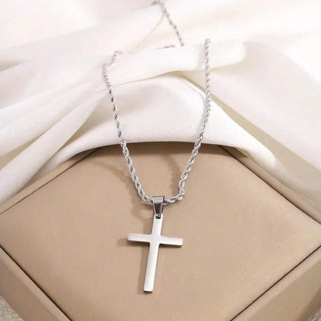 Halskette mit Kreuz Anhänger, Edelstahl, Gold, Unisex - Bild 1