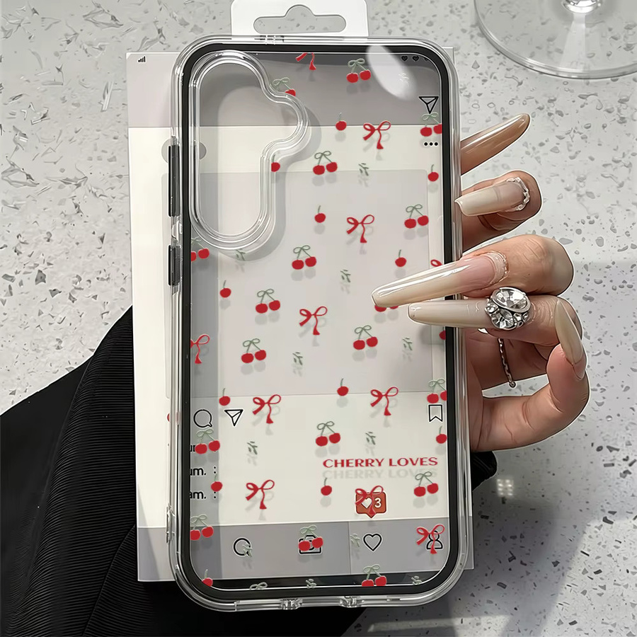Transparente 2-in-1 Handyhülle mit roter Kirschblüten-Schleife für Samsung Galaxy S26 Ultra S25 S24 A56 A36 A26 A16 A17 A07 A37 A57 stoßfest - Bild 3