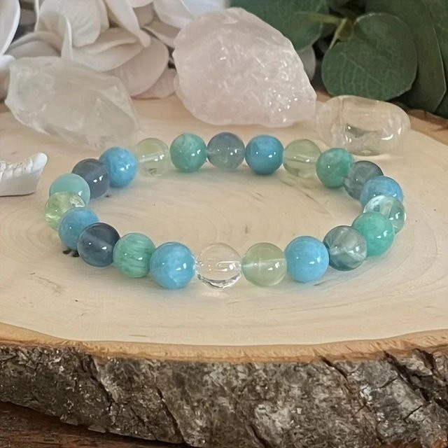 SunFlowers Story Armband, Fluorit, Aquamarin, Amazonit, 8mm, Unisex, gray - Bild 1