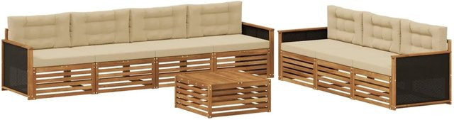 vidaXL Outdoor-Sofagarnitur 8-teilig aus Akazienholz in Natur und Beige mit Polstern, B/T/H: 79 x 79 x 37 cm - Bild 1