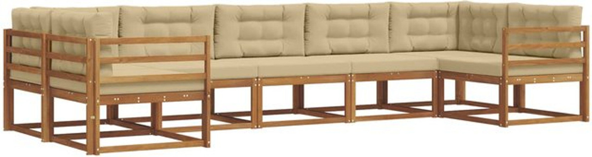 Modernes Outdoor-Sofagarnitur Set aus Akazie Holz mit Kissen von vidaXL, 7-teilig, Natur und Beige, B/T/H: 166,5 x 166,5 x 73 cm - Bild 1