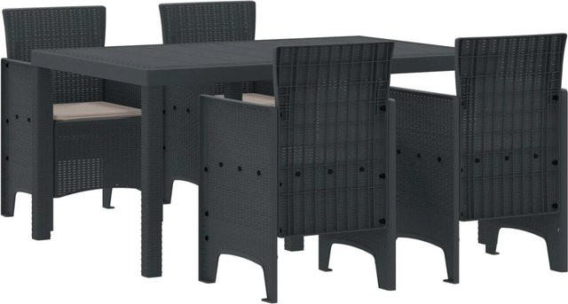 vidaXL 5-teilige Garten Essgruppe aus Poly Rattan mit Kissen in Anthrazit - Bild 1