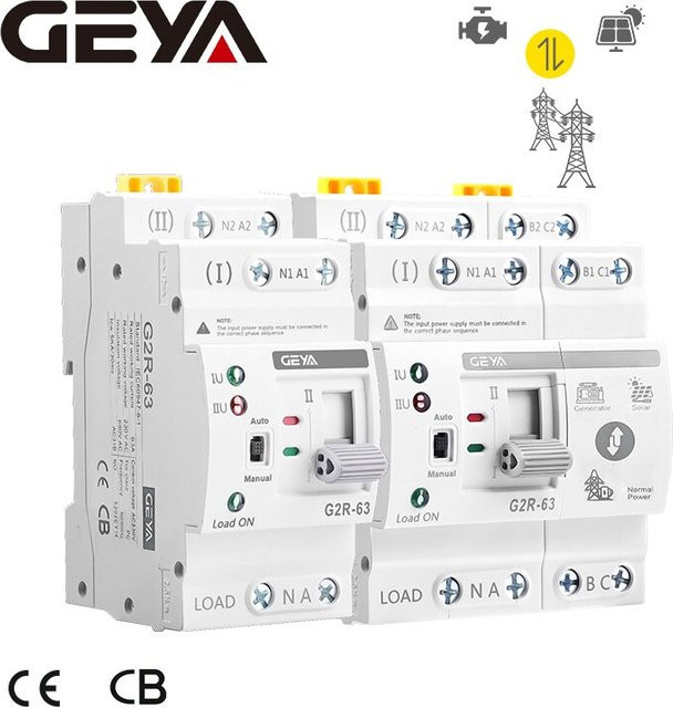 GEYA ATS Dual Power Automatischer Transfer Schalter für DIN-Schiene, Elektrischer Wahlschalter zur unterbrechungsfreien Stromversorgung, Farbe: Weiß - Bild 1