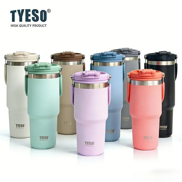 Tyeso Thermobecher mit Griff und Doppel-Trinkfunktion, Vakuum-Isolierbecher für Heiß- und Kaltgetränke, Grün, 900 ml - Bild 1