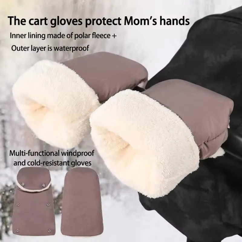 Winddichte und frostsichere Kinderwagen-Handschuhe mit verdicktem Plüsch in Schwarz - Bild 1