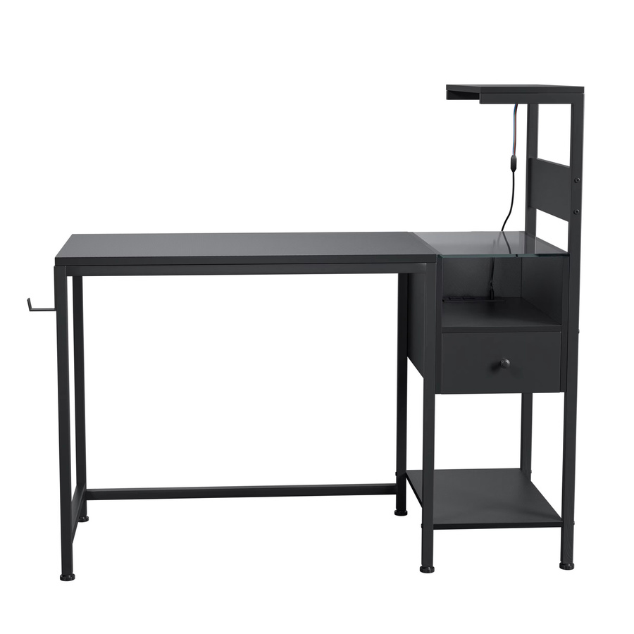 Svintora Moderner Computer-Schreibtisch mit integrierter Steckdose und USB-Anschlüssen in Schwarz Matt - Bild 5