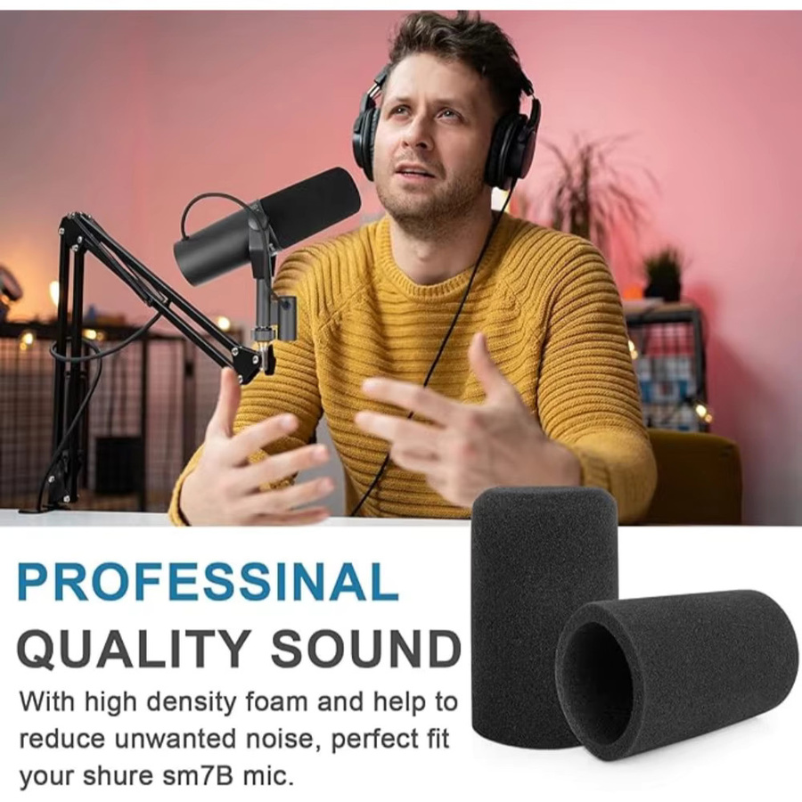 MovingMic 2er-Set Windschutzscheiben für Shure SM7B, Mikrofon-Schaumstoff-Abdeckung zur Geräuschreduzierung, Farbe: Schwarz - Bild 3