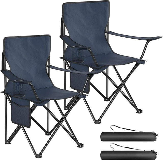 2er Set WOLTU Campingstühle klappbar mit Armlehnen für Camping, Angeln und Picknick, Farben: Schwarz, Grau, Blau - Bild 1