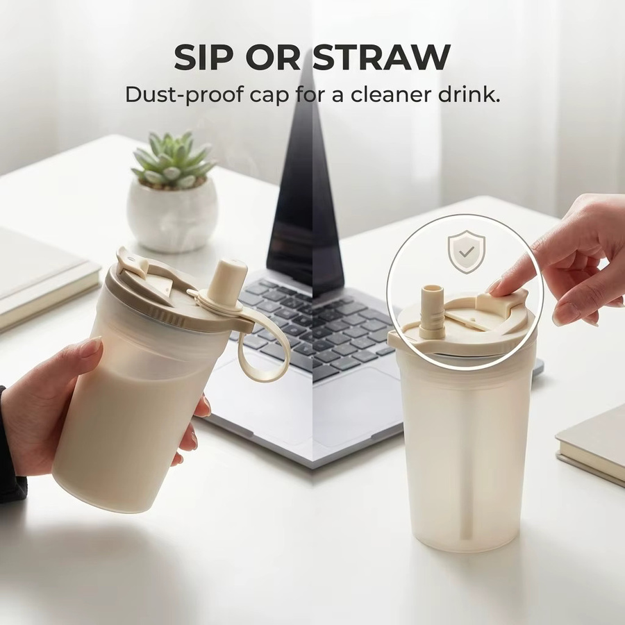 WORTHBUY Auslaufsicherer Trinkbecher mit Strohhalm und Sieb, tragbare Plastikwasserflasche für heiße und kalte Getränke, transparent lila - Bild 5