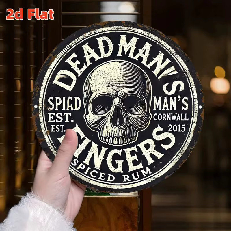 Potdemiel Vintage Metallwandkunst Spiced Rum Barschild mit Totenkopf und gekreuzten Knochen, Durchmesser: 19,81 cm, Farbe: Schwarz - Bild 4
