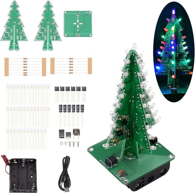 AOKIN 3D Weihnachten Weihnachtsbaum LED DIY Kits, STEM Project, Bunt / Mehrfarbig - Bild 1