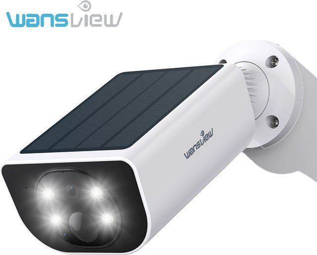 Wansview Outdoor Wireless WIFI Sicherheitskamera mit 3MP Auflösung, Solarbetrieb, Batterie, Flutlicht, Nachtsicht und KI-Erkennung in Weiß - Bild 1