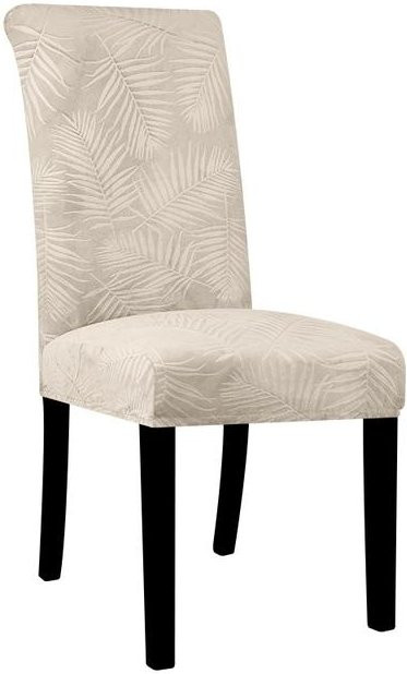 LEVIVEI Elastische Stuhlhussen aus Samt und Jacquard-Stretch in Beige, schmutzabweisend und abnehmbar - Bild 1