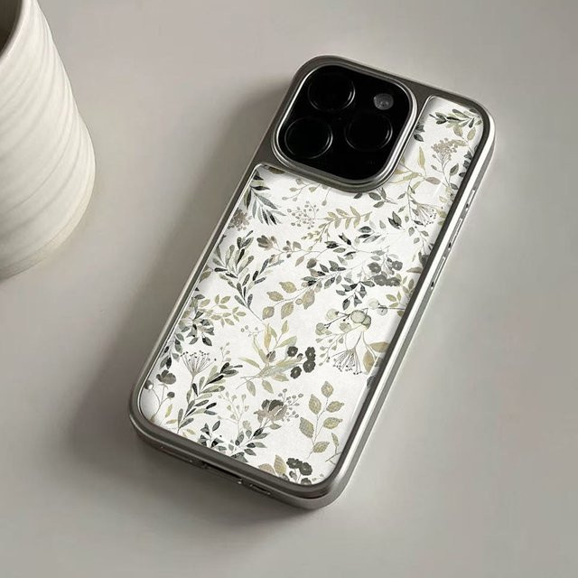 DecoPhone Stoßfeste Handyhülle mit Aquarell-Blumen-Hydrogel-Rückplatte und silbernem Rand für iPhone 17, 16, 15, 14 Pro Max, Multicolour - Bild 1