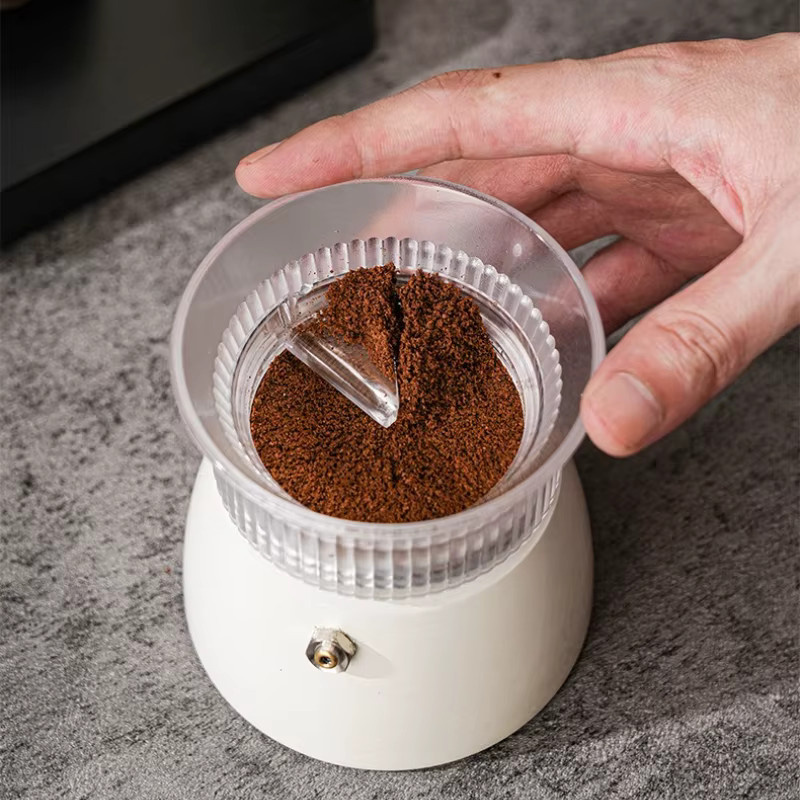 JUSTINLAU Moka Pot Dosierung mit Anti-Überlauf-Kaffeetrichter, kompatibel mit Einzel- und Doppelventil, drehbarer Kaffeepulververteiler, transparent, 150/300ml - Bild 3