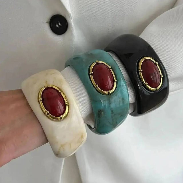 Salircon Armband, Vintage, Rote Steine, Harz-Acryl-Inlay, Damen - Bild 1