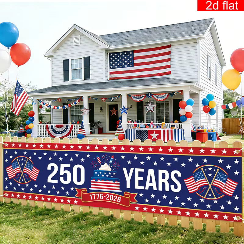 VIKAMA USA Patriotisches Banner zum 250. Jahrestag 1776-2026 für die Outdoor-Garten-Dekoration, Mehrfarbig, B: 180 cm, H: 35 cm - Bild 5