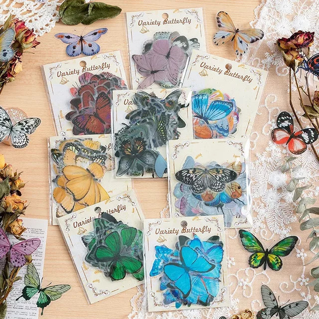 Journamm Schmetterlingsaufkleber aus PVC für Scrapbooking und Junk Journal, 40 Stück, Mehrfarbig - Bild 1