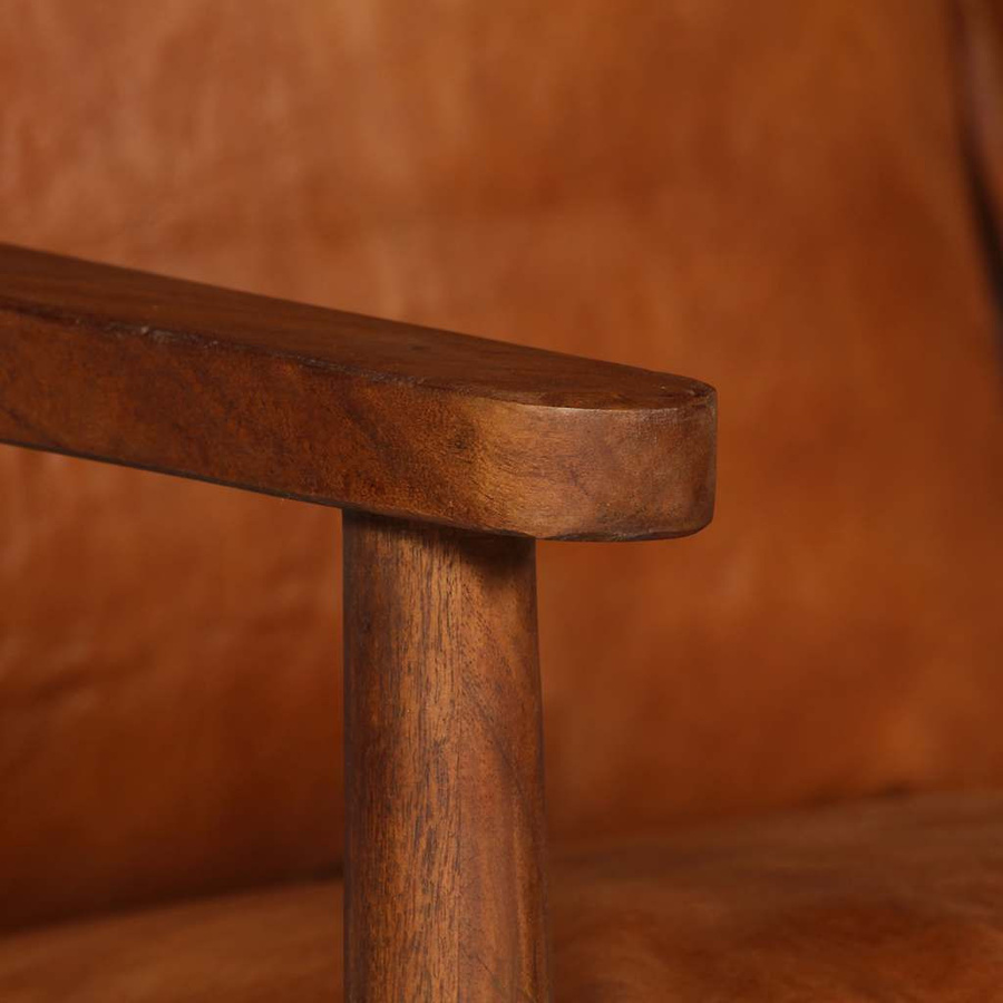 vidaXL 2-Sitzer-Sofa aus Echtleder und Akazienholz in Braun im Vintage-Stil - Bild 7