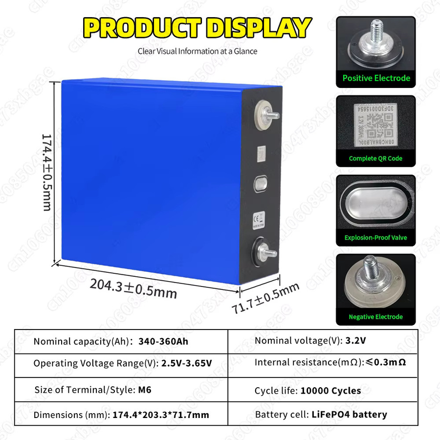 Futuraglow LiFePO4 Batterie Klasse A 3,2V 360Ah Lithium-Eisenphosphat-Akku-Zelle in Blau für Solar-Off-Grid-Systeme, Wohnmobile und Yachten - Bild 4