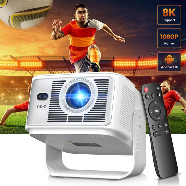 XGODY Gimbal 7 Beamer mit Android 14.0, 900 ANSI, 8K Unterstützung, 2GB RAM + 16GB Speicher, Autofokus, Keystone-Korrektur, Wifi6 und Bluetooth 5.4 in Weiß - Bild 1