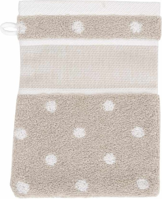 Rico Design Waschhandschuh aus Baumwolle in Beige mit weißen Punkten, B: 15 cm, H: 21 cm - Bild 1