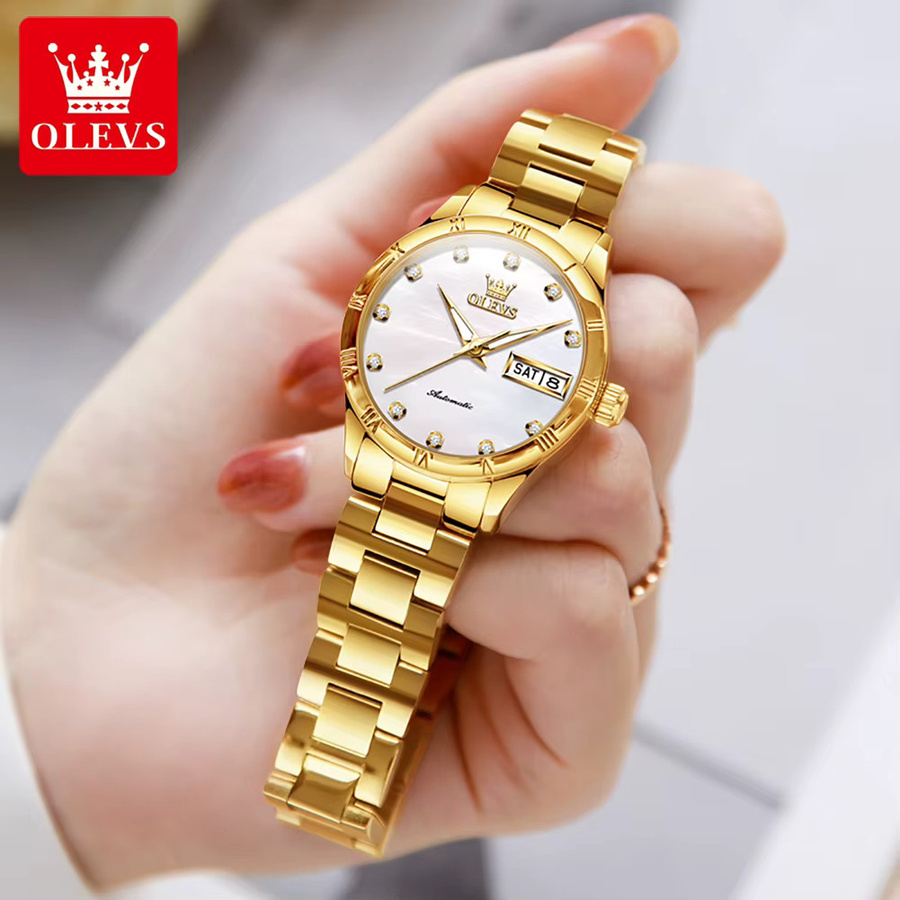 OLEVS Armbanduhr Automatik, Edelstahl, Gold, Weiß, Damen - Bild 2