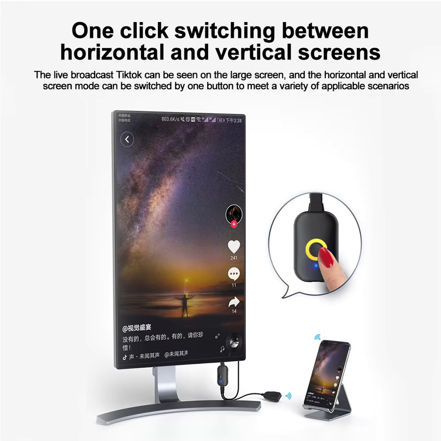 kebidumei 4K UHD TV-Stick HDMI Videoempfänger in Schwarz für kabellose Bildschirmspiegelung mit 2,4G/5G WLAN-Display-Dongle-Adapter für TV und Projektor - Bild 2