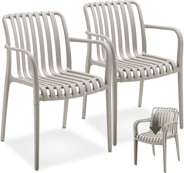 tectake Gartenstühle Alcudia 2er Set Taupe Beige, wetterfest, UV-beständig und stapelbar, B/T/H: 54,5 x 54,5 x 80,5 cm - Bild 1