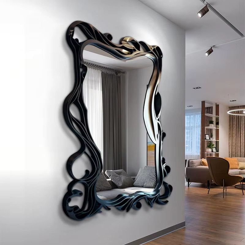QWC Wellenförmiger Ganzkörperspiegel in Schwarz, unregelmäßiger Standspiegel im Nordic Design für Schlafzimmer und Wohnzimmer - Bild 4