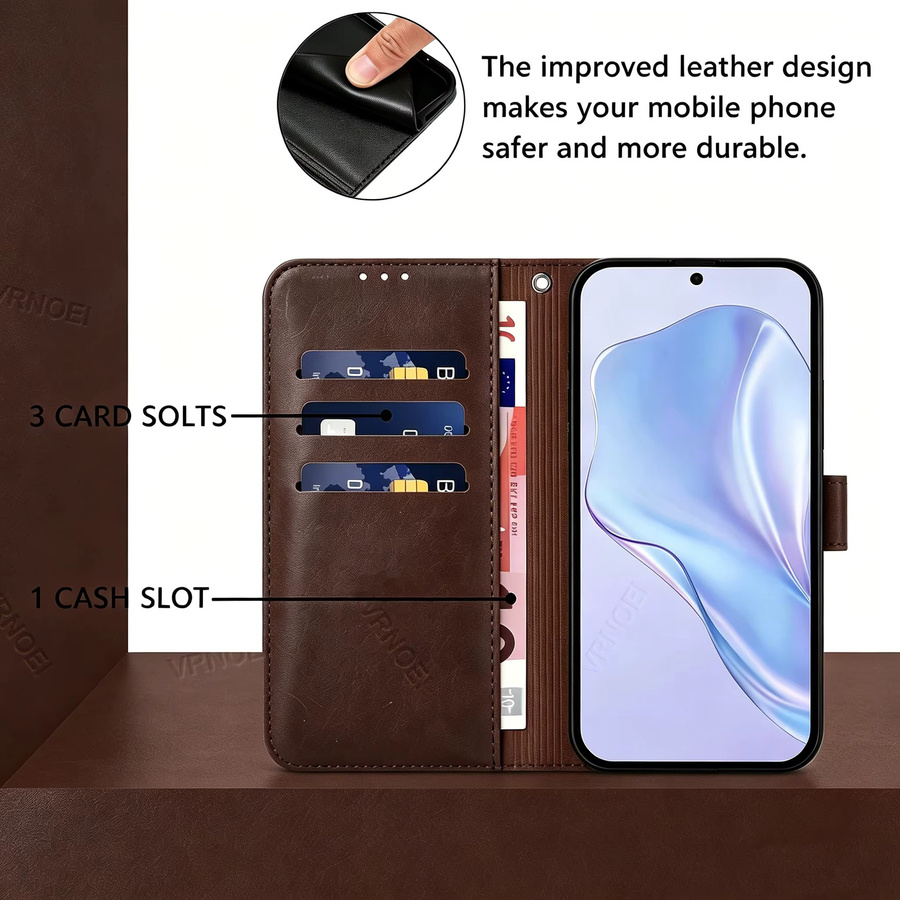 VOUVI Brieftaschenhülle aus PU-Leder für iPhone 11 bis iPhone 17 Pro Max mit Kartenclip und stoßfestem Schutz in Pink oder Braun - Bild 2