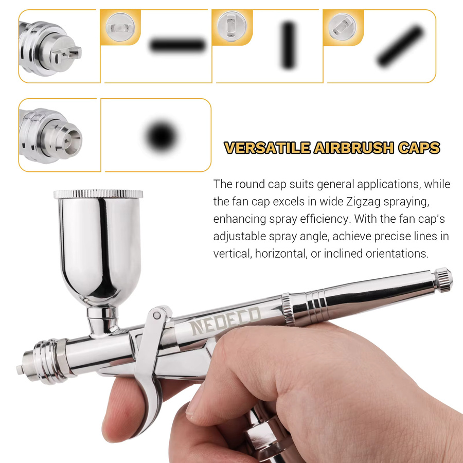 NEOECO Airbrush-Set mit Pistolengriff in Silber, inklusive 0,3 mm und 0,5 mm Düsen, Lüfterkappe sowie 15 CC Flüssigkeitstassen für Modellbau, Make-up und Nagelkunst - Bild 2