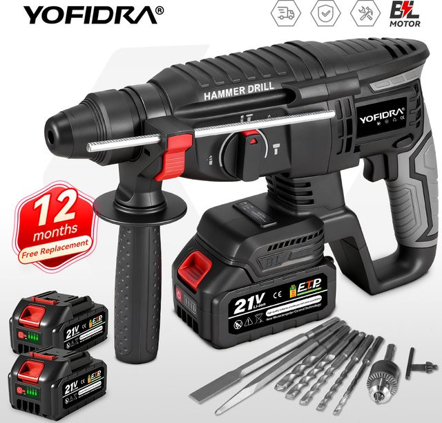 YOFIDRA Bürstenlose elektrische Schlagbohrmaschine Multifunktions Schlaghammer Cordless in Schwarz für Makita LXT Akkus - Bild 1
