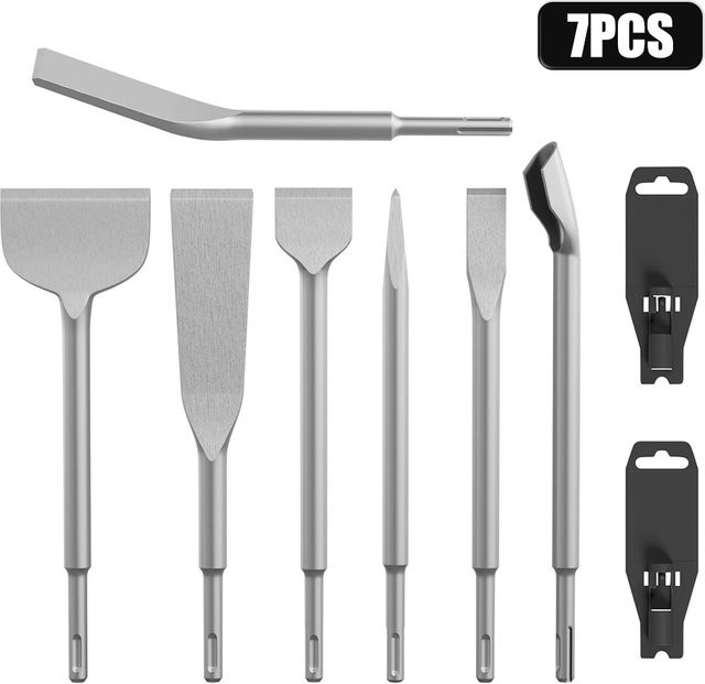 7-teiliges SDS Plus Meißel-Set von SHENSEN in Silber für Bohrhammer und Mauerwerk - Bild 1