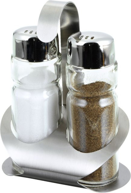 PULSIVA Salz- & Pfeffer-Menage Battuda aus Glas und Edelstahl, Silber/Transparent, 6er Set, B/H/T: 8,5 x 12 x 6 cm - Bild 1